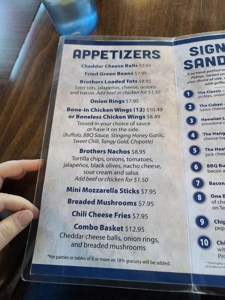 Menu at Brothers on Main pub & bar, Carroll