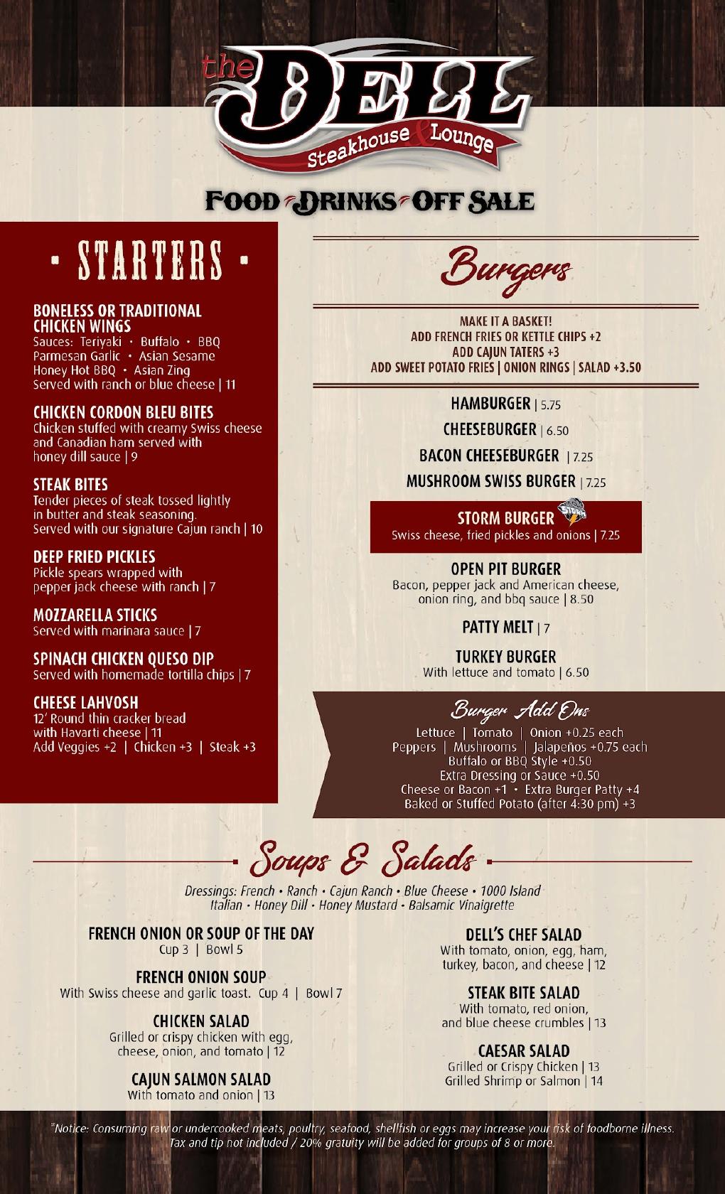 Menu at The Dell Steakhouse & Lounge, Argyle, 115 4th St