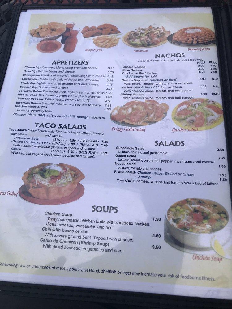 Menu at Fiesta Tapatia restaurant, Cheraw