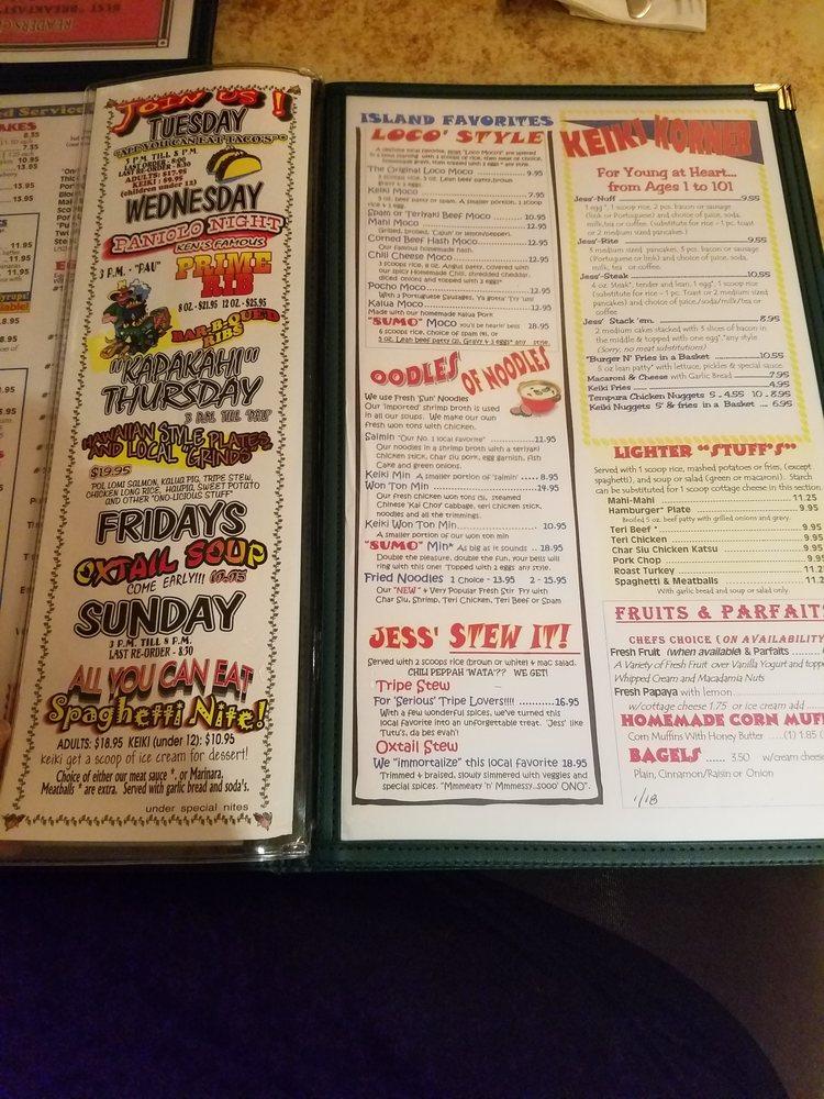 Menu at Ken's House of Pancakes restaurant, Hilo