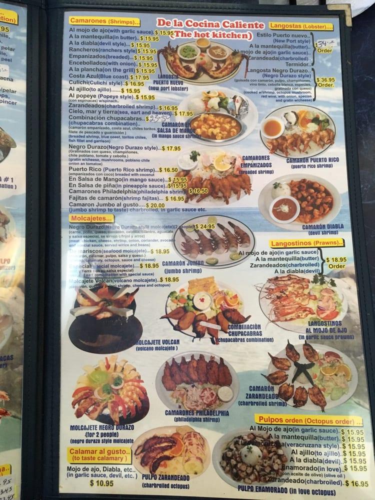 Menu at Mariscos Negro Durazo restaurant, Chula Vista