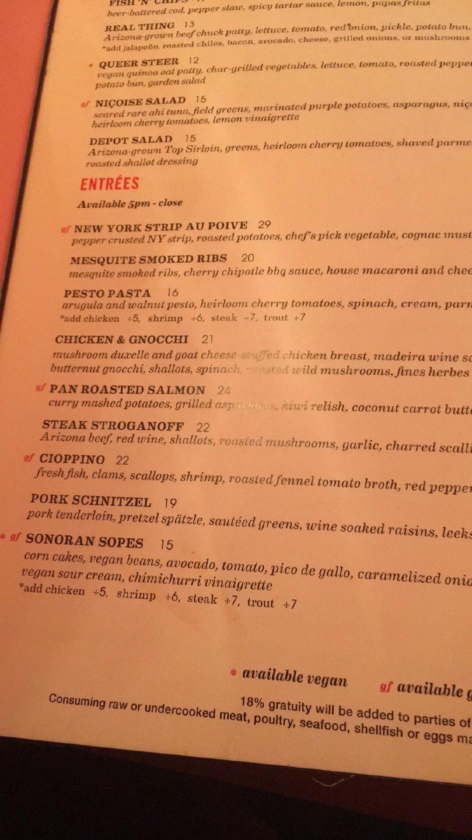 Menu at Cup Cafe, Tucson