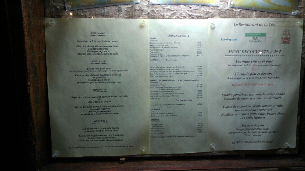 Menu at Le Relais de la Tour restaurant, La ChausséeSaintVictor