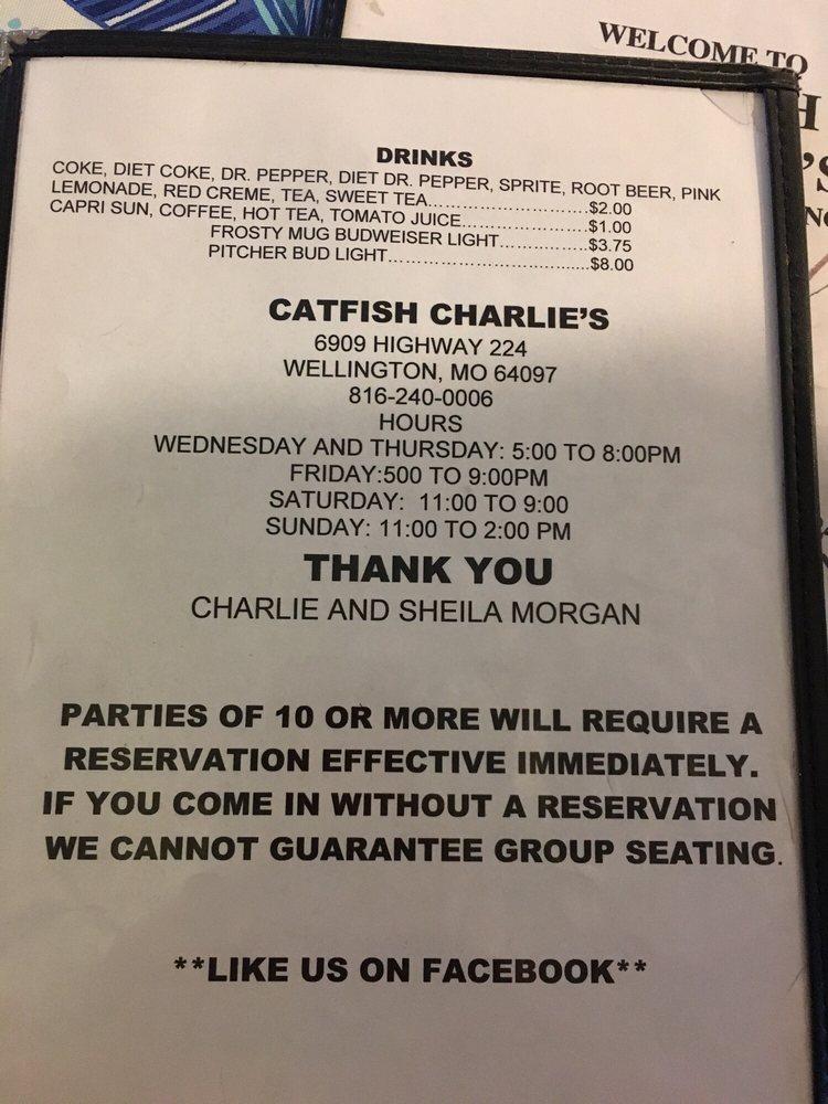 Menu at Catfish Charlie’s Restaurant & Lounge, Wellington, MO224