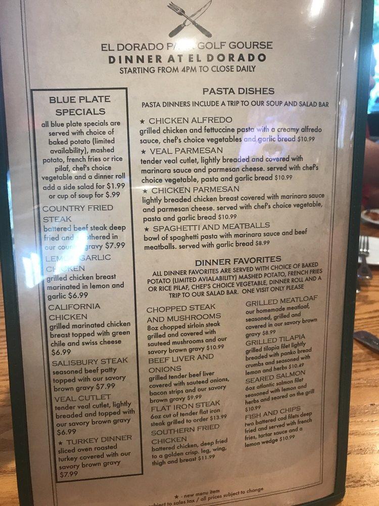 Menu at El Dorado Golf Course Restaurant, Long Beach