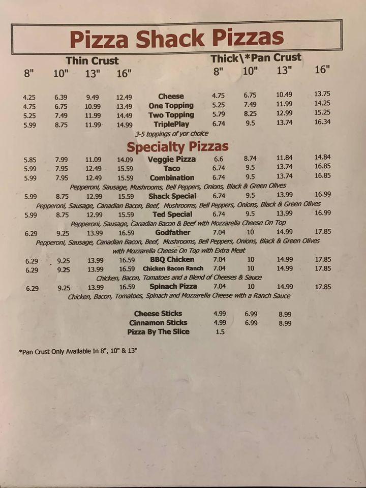 Menu at Fisherman's Grill & Pizza Shack restaurant, USA