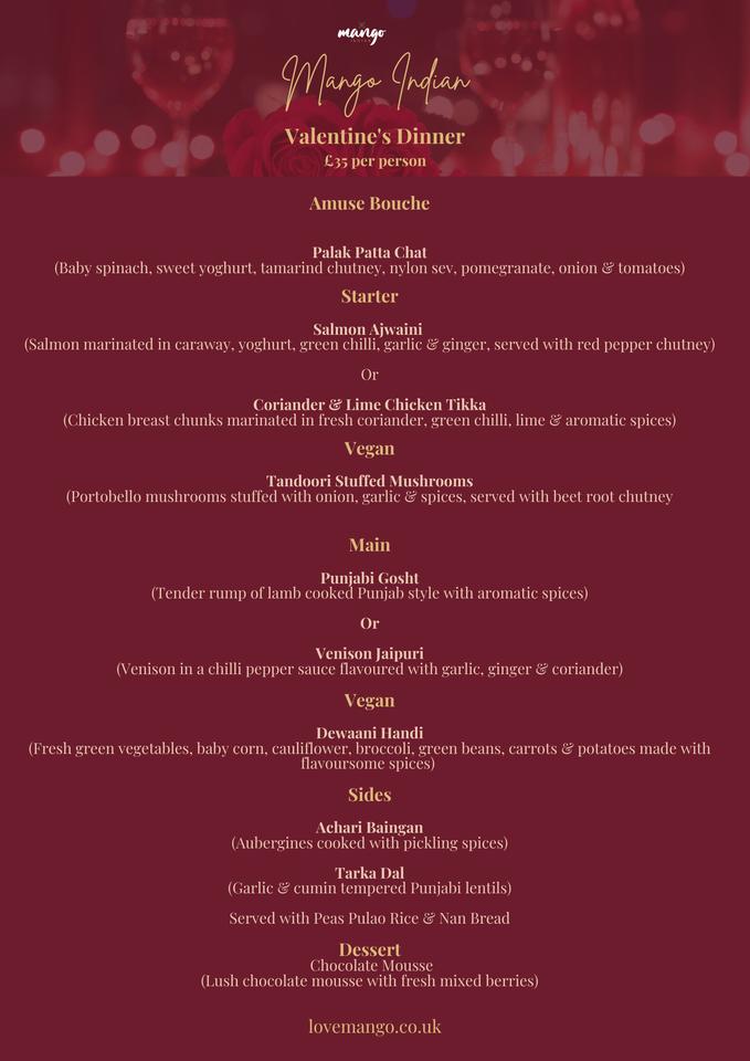 Carta del restaurante Mango Indian, Londres, Cromwell Building, 6