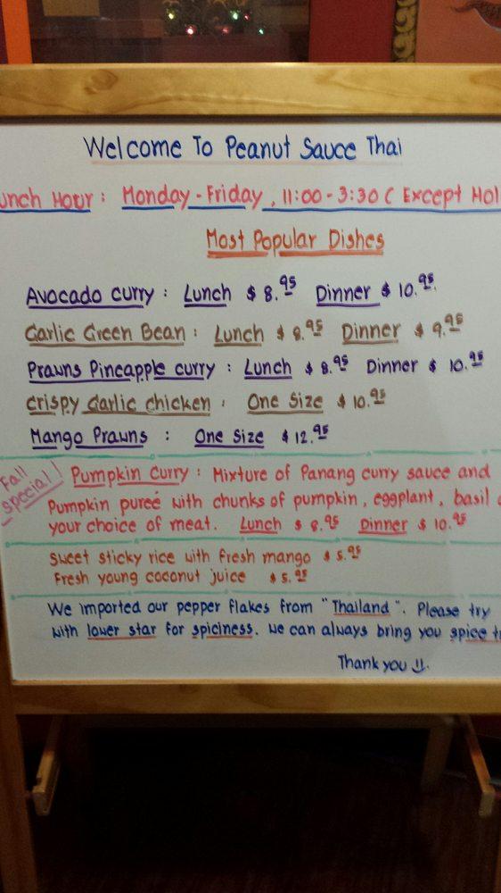 Menu at Peanut Sauce Thai Cuisine restaurant,