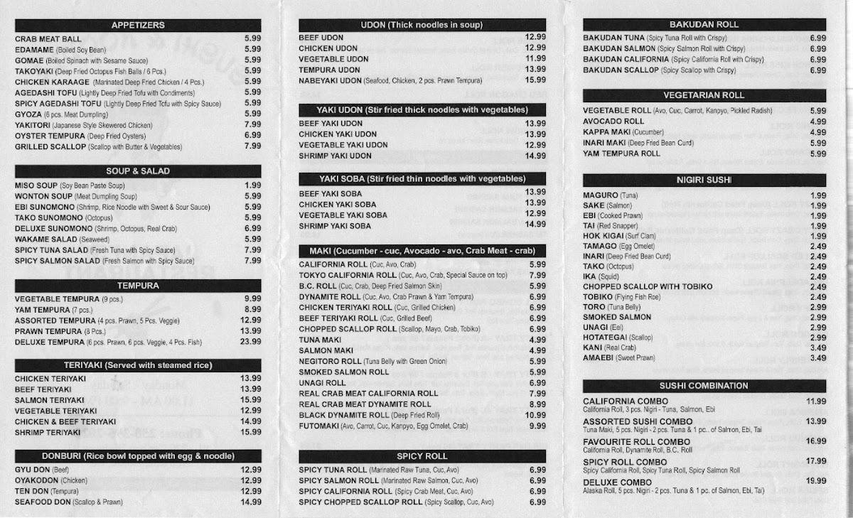 Menu at Sushi And Noodle restaurant, 100 Mile House