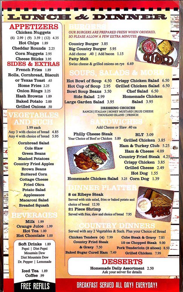 Menu at Bluff City Diner restaurant, Bluff City