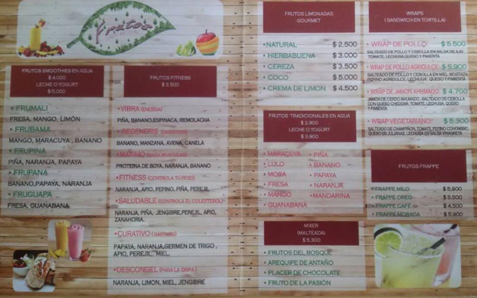 Menu at Frutos, Bogotá, Barrio Ricaurte calle 10 # 28-90