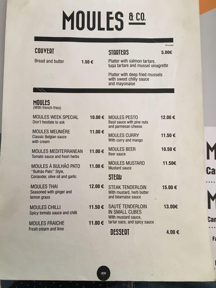 Menu at Moules & Gin restaurant, Cascais