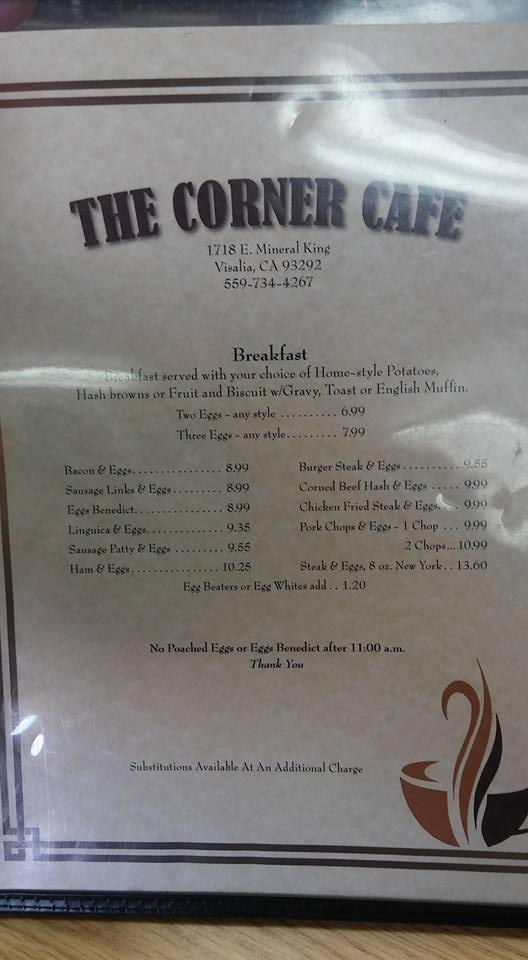 Menu at The Corner Café cafe, Visalia, W Goshen Ave