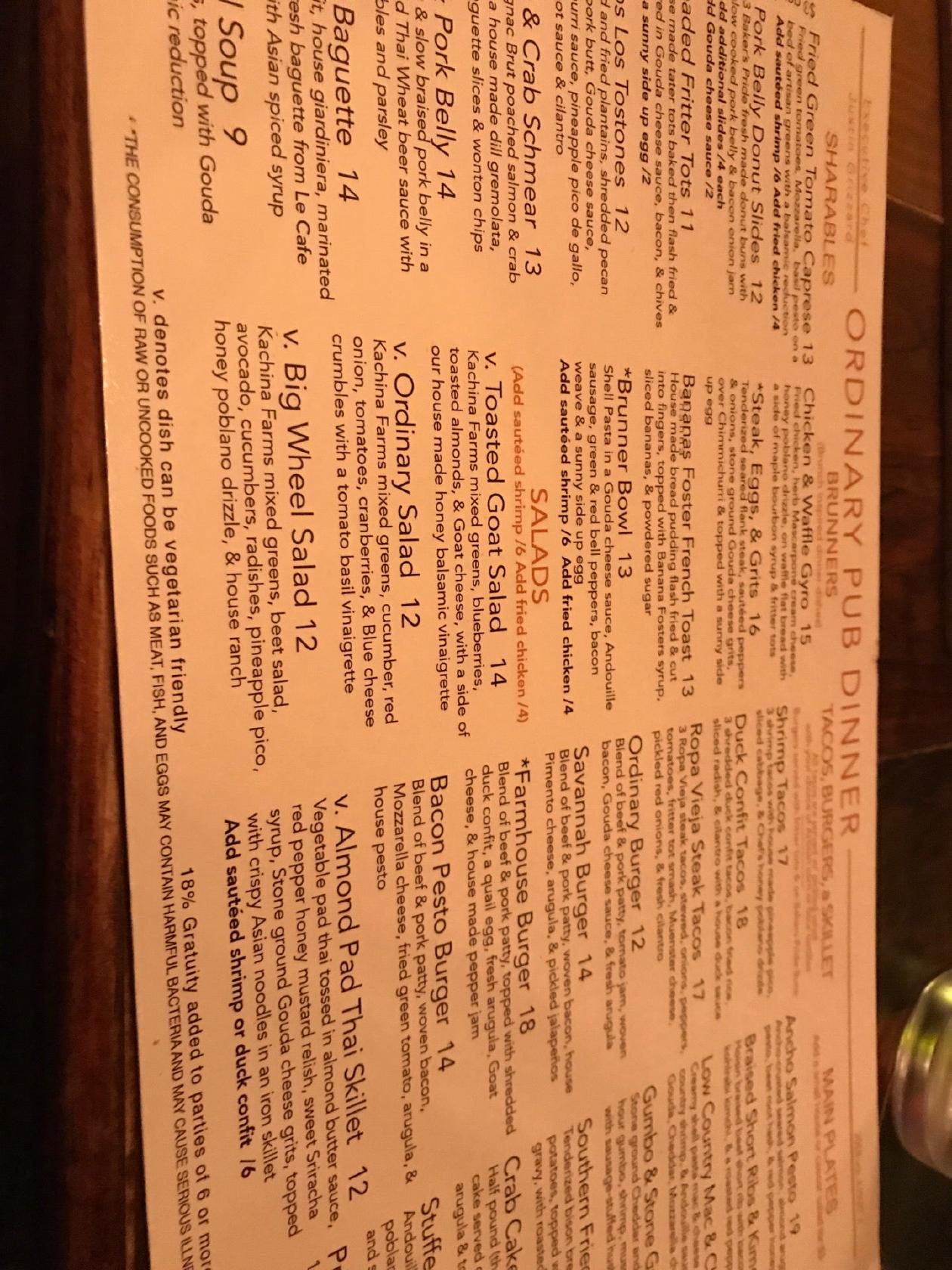 menu-at-the-ordinary-pub-savannah