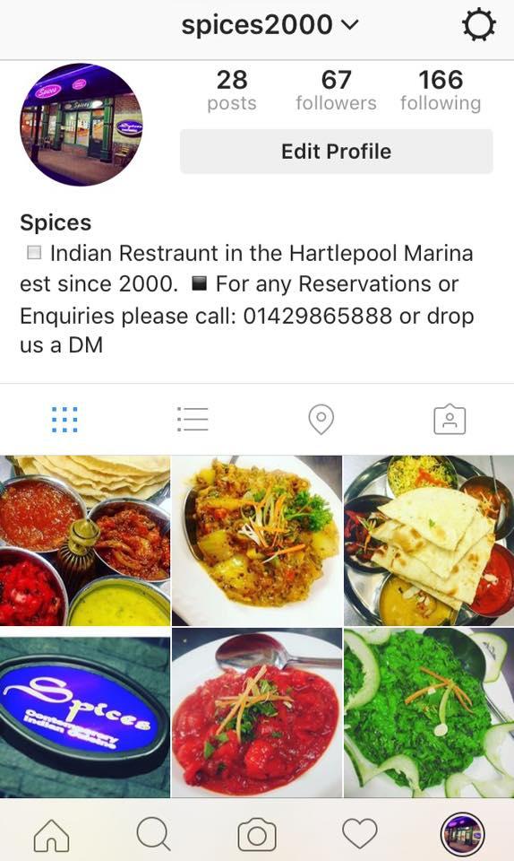 Menu at Spices restaurant, Hartlepool