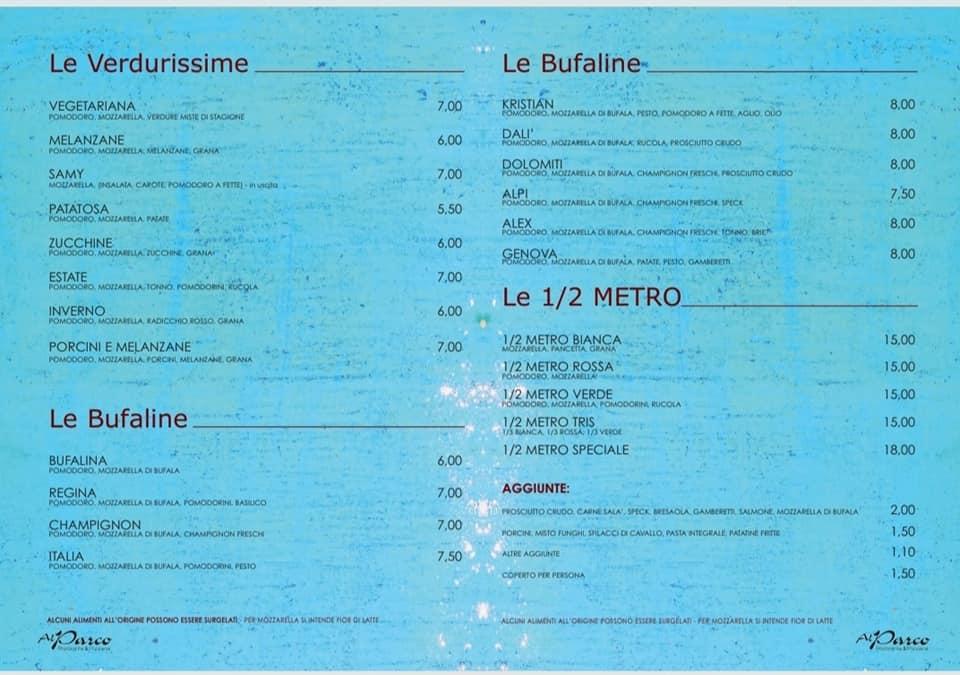 Menu di Al Parco 