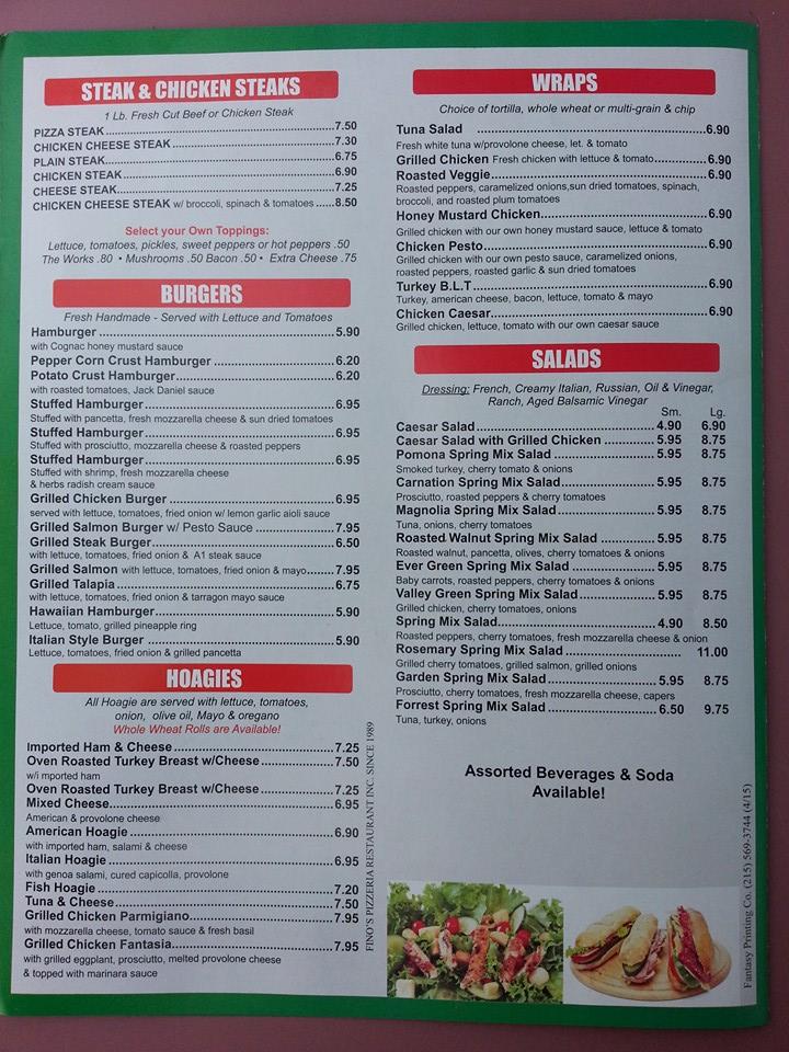 Menu at Fino's Pizzeria & Restaurant, Philadelphia