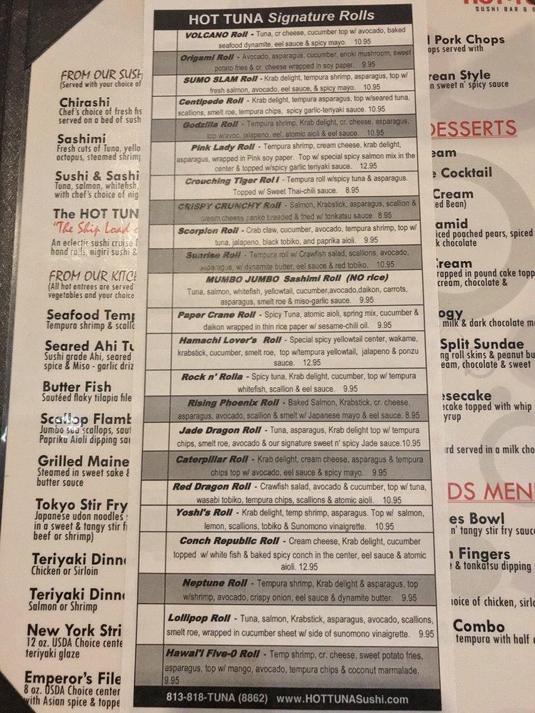 Menu at Hot Tuna Sushi Bar and Grille, Oldsmar