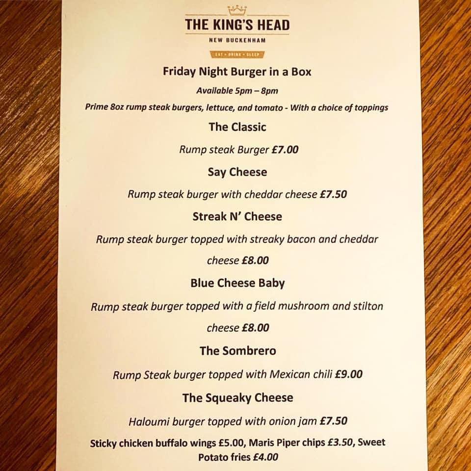 Menu at Kings Head pub & bar, England