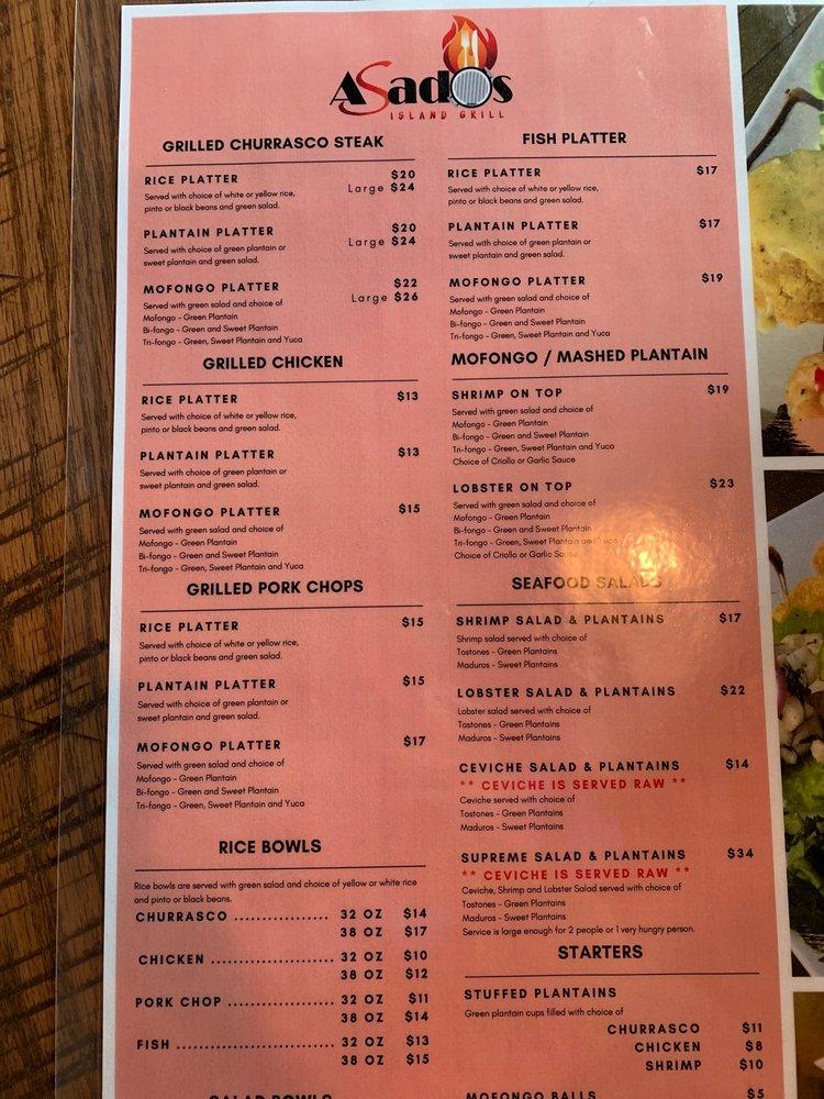 Carta del restaurante Asados Island Grill, Orlando
