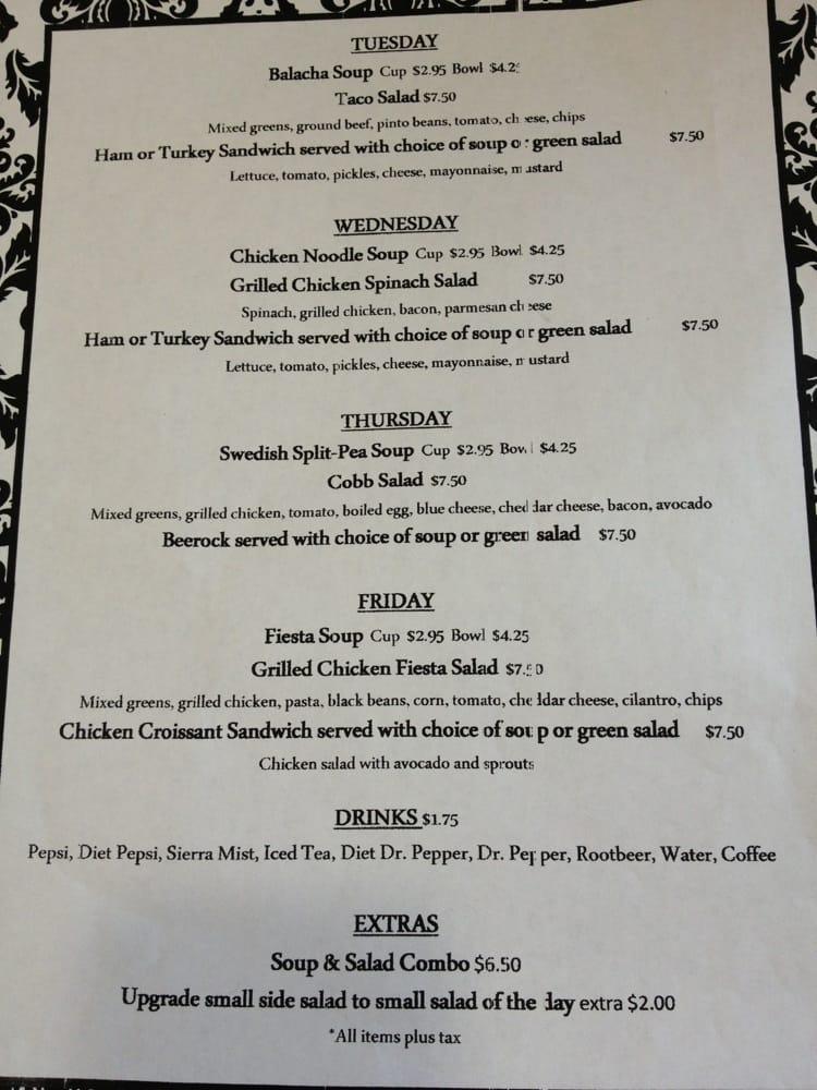 Menu at Bella Rose cafe, Kingsburg