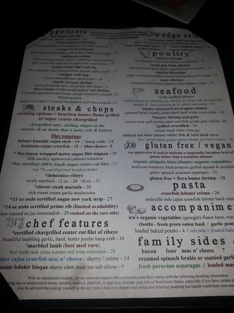 Menu at Buckhead Steak & Wine steakhouse, Columbus