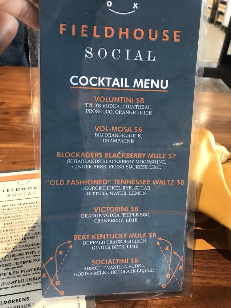 Menu at Fieldhouse Social pub & bar, Knoxville