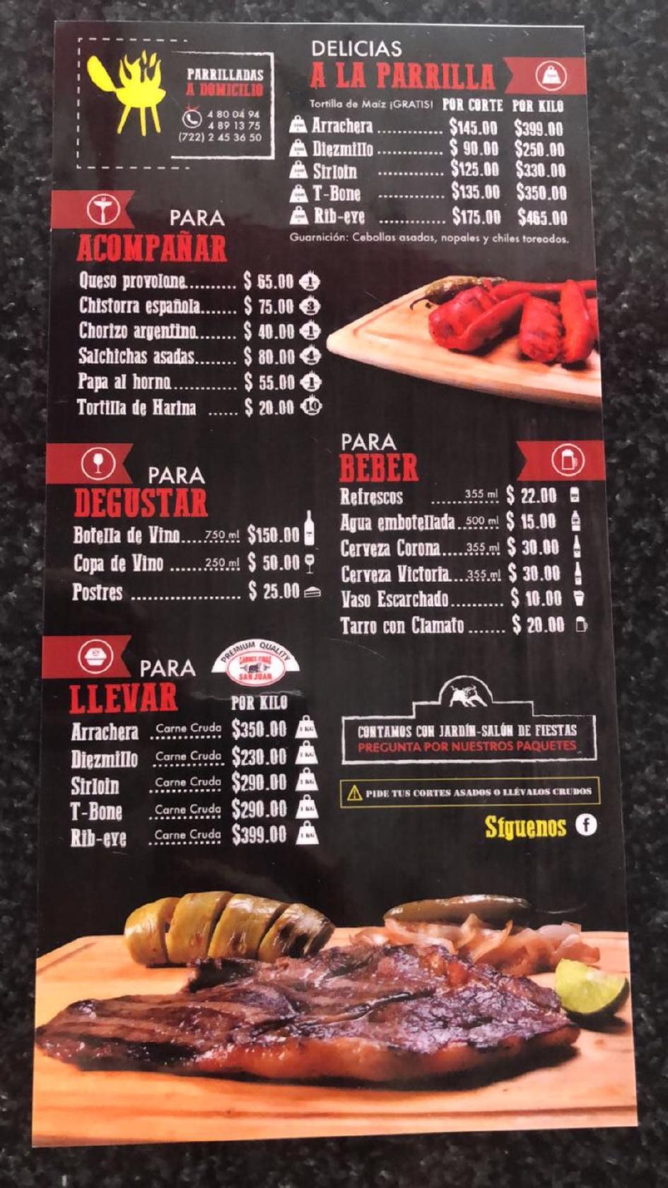 Menu at Los Novillos restaurant, Metepec, Blvd. Solidaridad las Torres 830