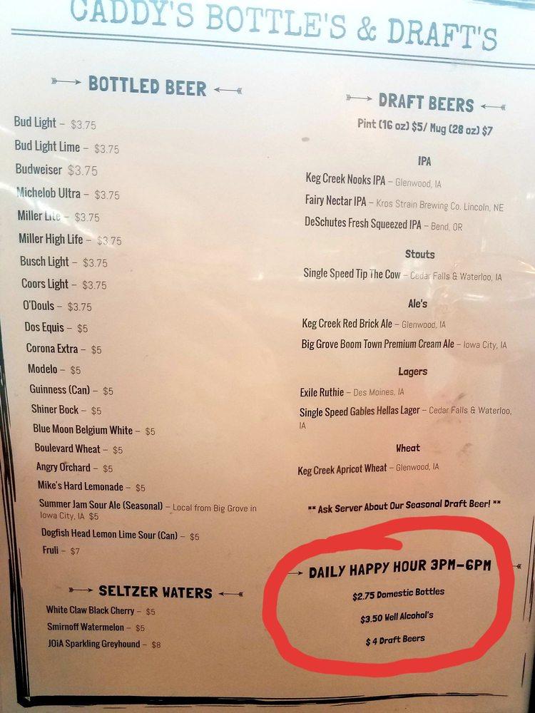 Carta del pub y bar Caddy's Kitchen & Cocktails, Council Bluffs