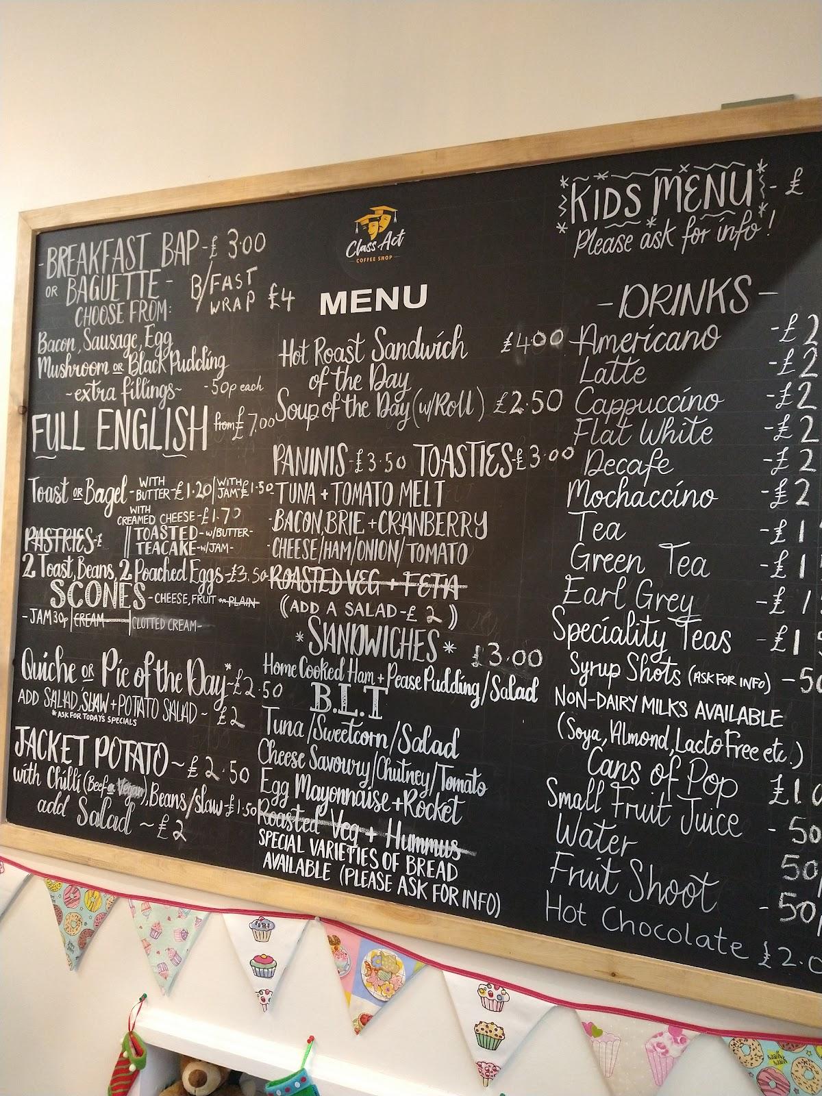 Menu at Class Act Coffee Shop Ltd cafe, Consett