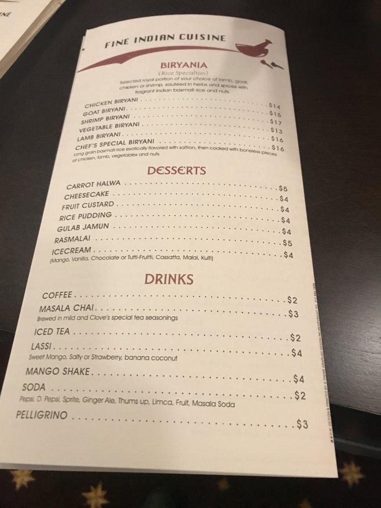 Menu at Clove Fine Indian Cuisine Easton restaurant, Easton, William