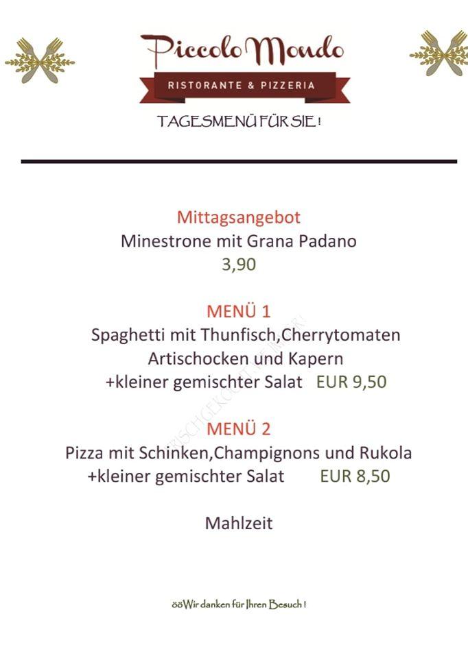 Speisekarte von Pizzeria Piccolo Mondo, Klagenfurt am Wörthersee