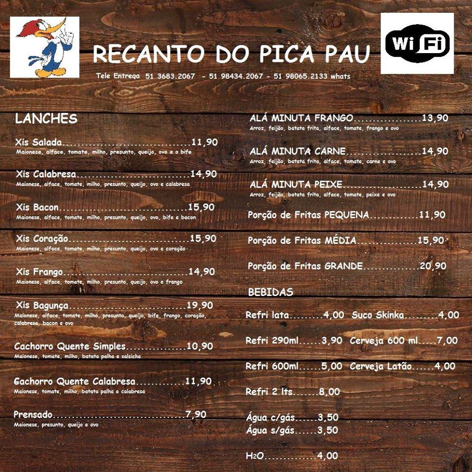 Menu at Recanto do Pica Pau restaurant Imbé