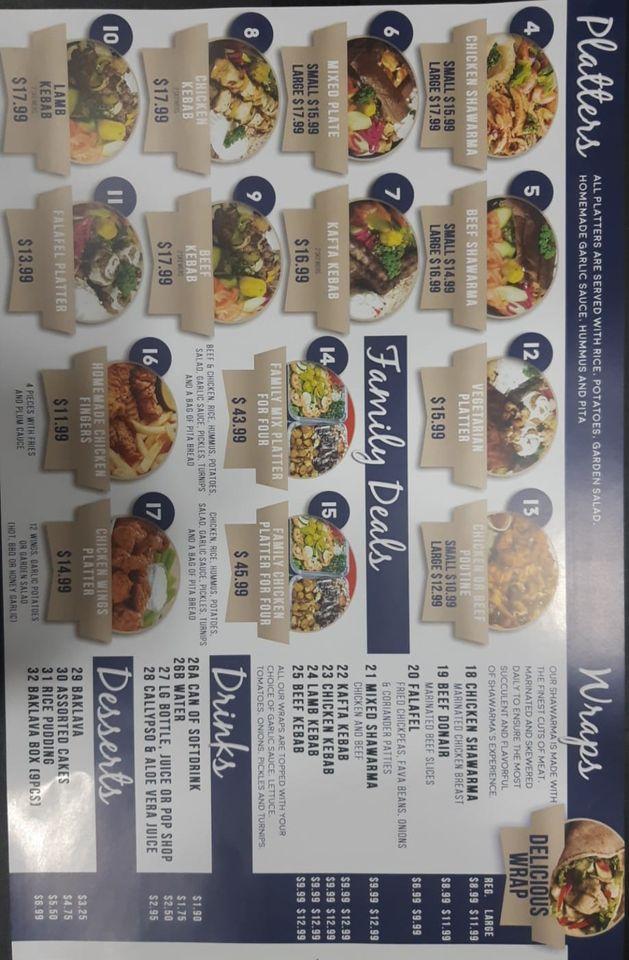 Menu at Shawarma Damascus restaurant, Kingston, 101 Dalton Ave B8