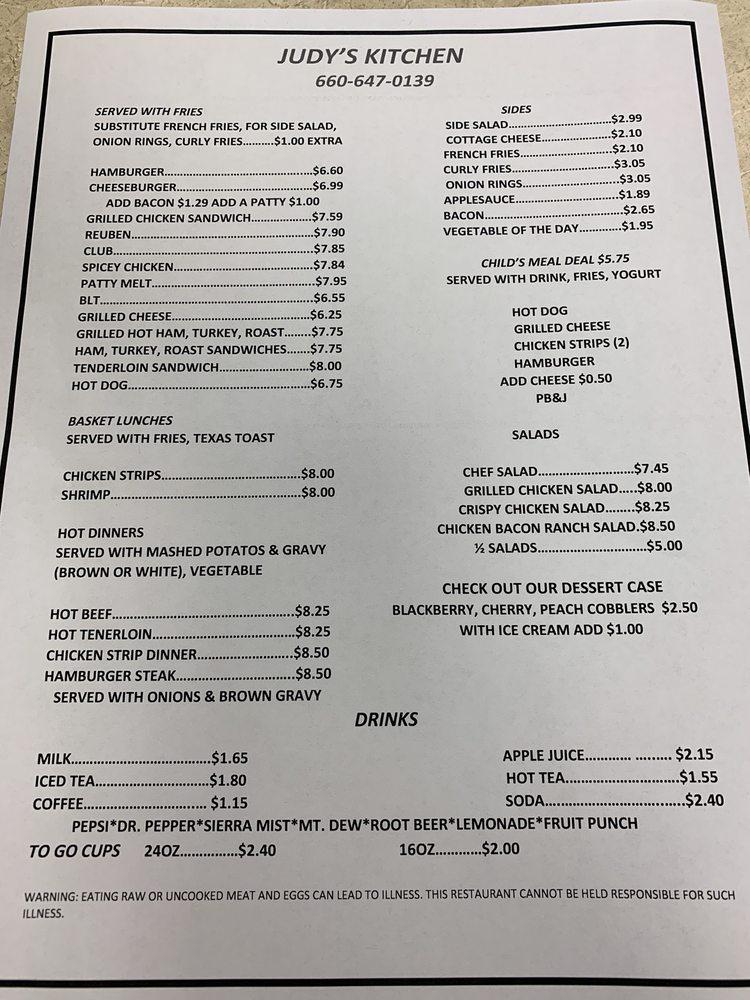Menu at Judy's Kitchenn restaurant, Windsor