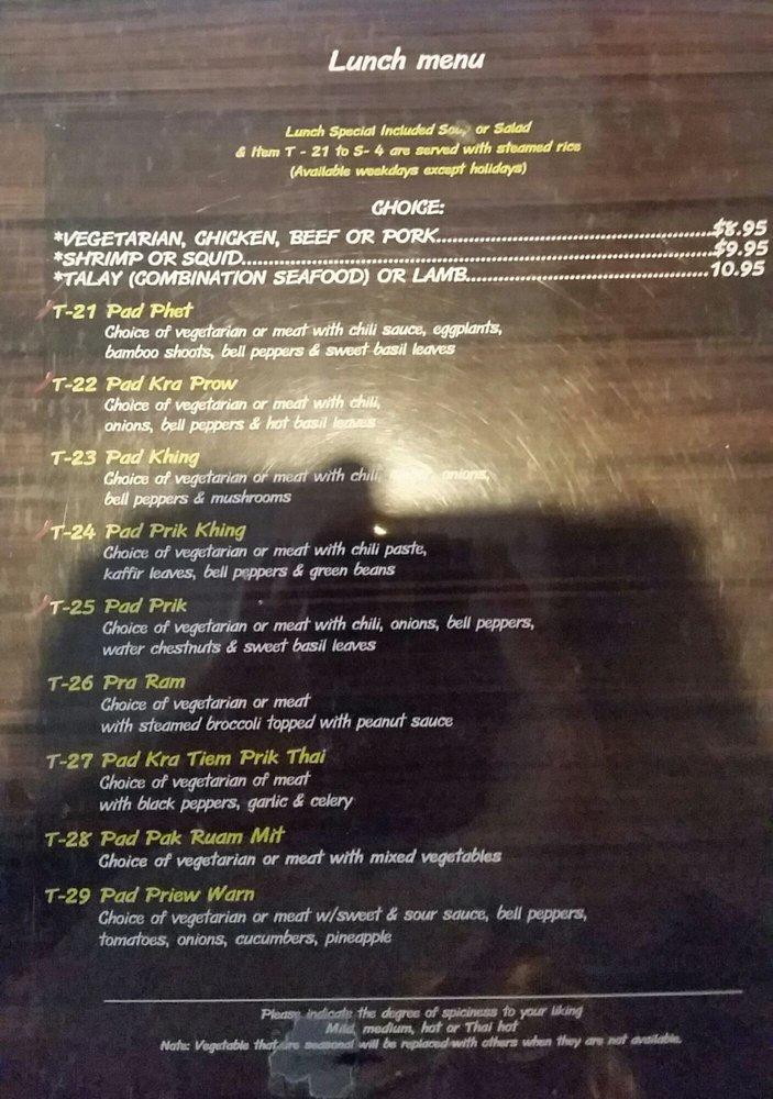 Menu at Thai Unique restaurant, Placerville