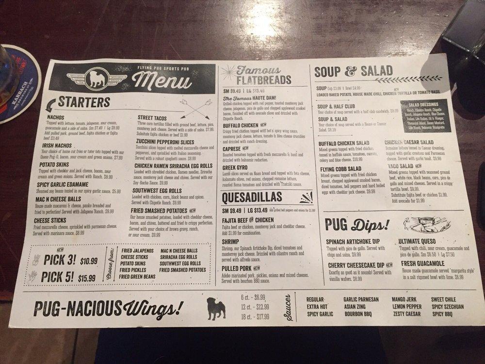 Flying pug menu