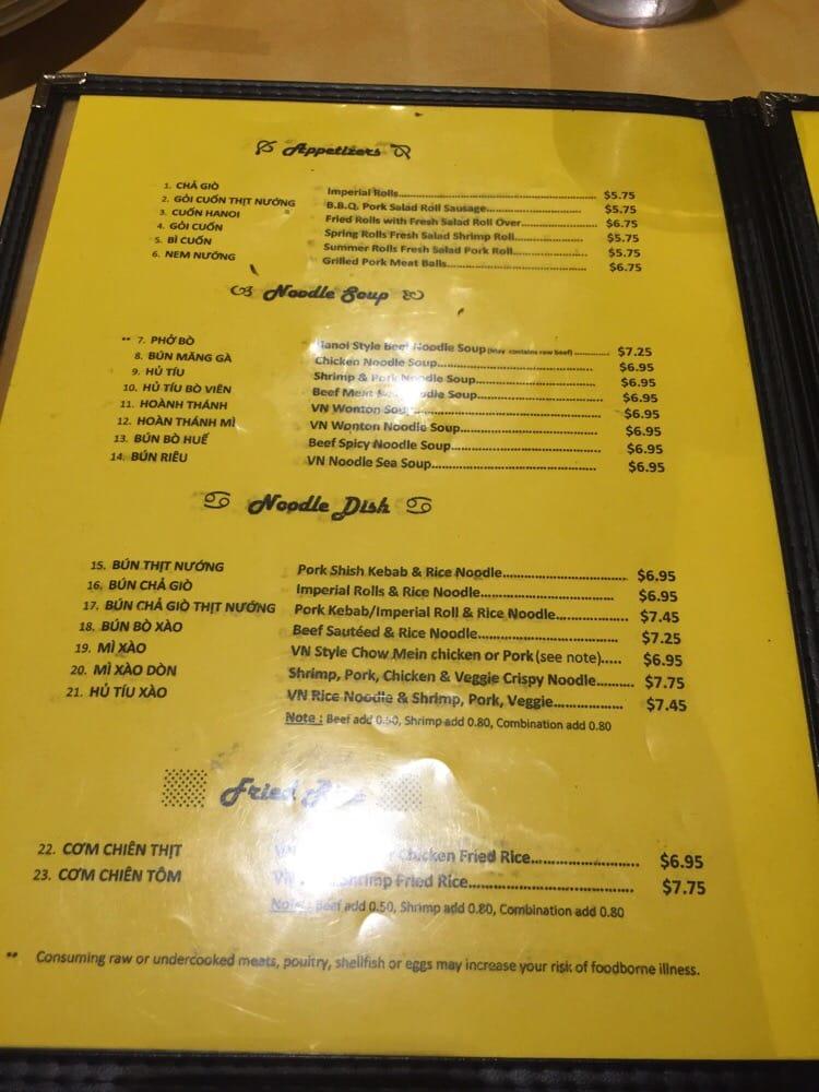 Menu at Tú Lan restaurant, San Francisco