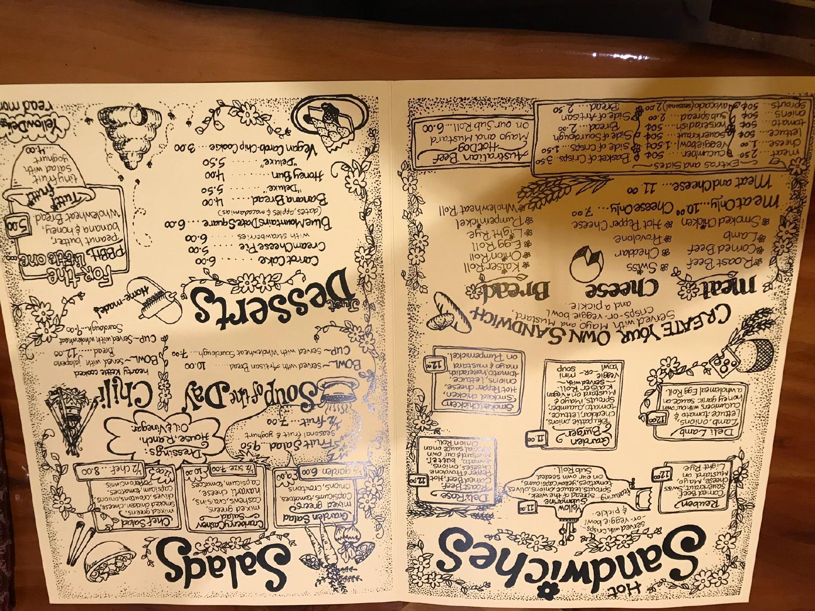 Menu at Yellow Deli cafe, Katoomba