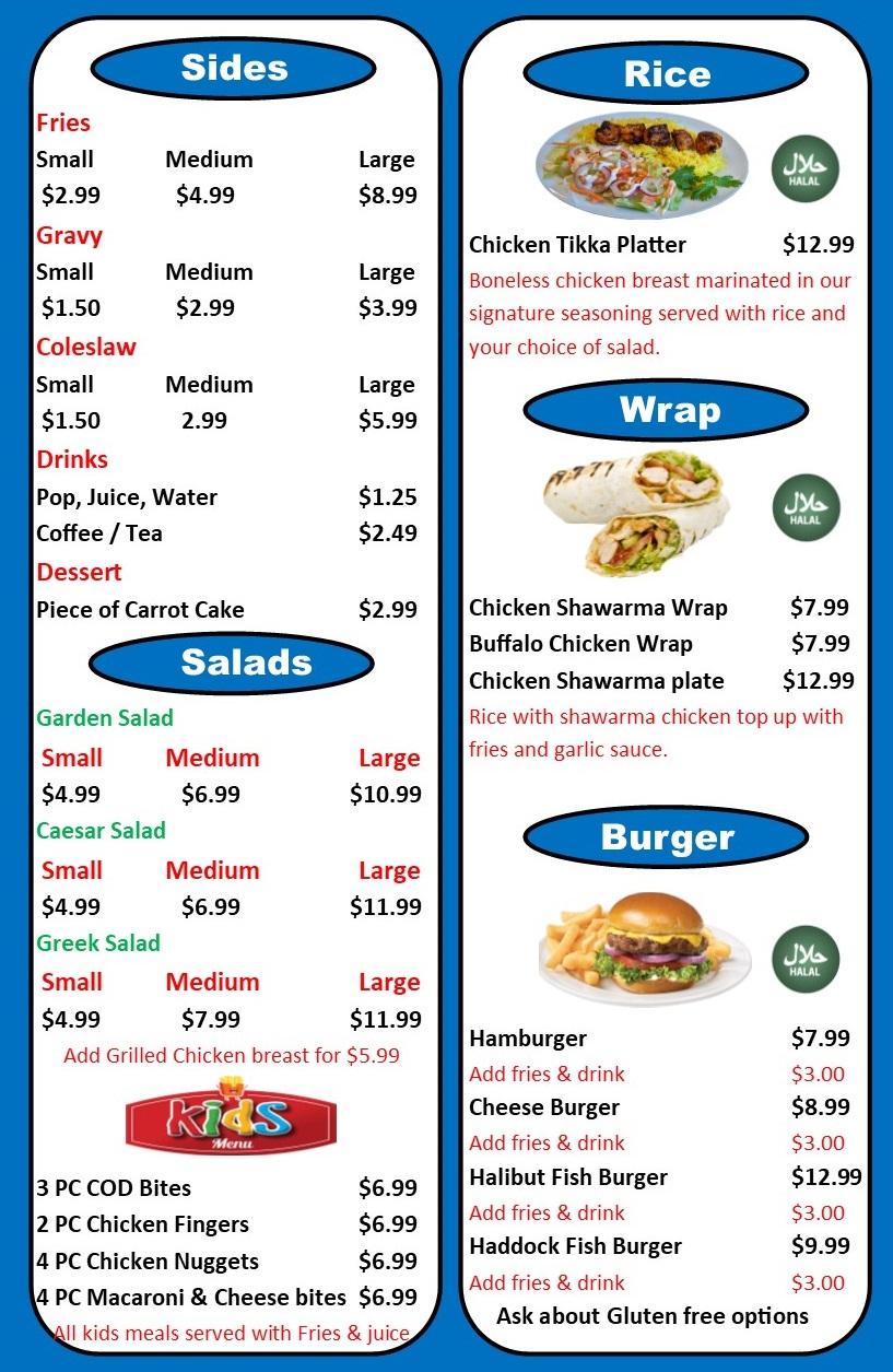Menu at Captain Mike's Fish and Chips restaurant, Hamilton, 284 Mud St W