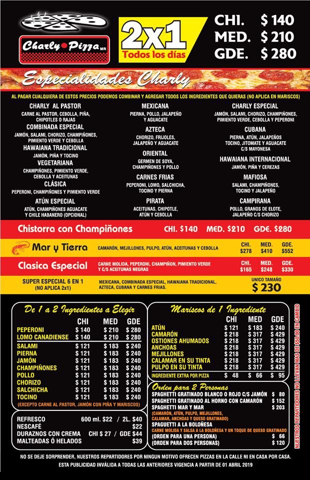 Carta Del Restaurante Charly Pizza Jardines Del Morelos Ecatepec Av