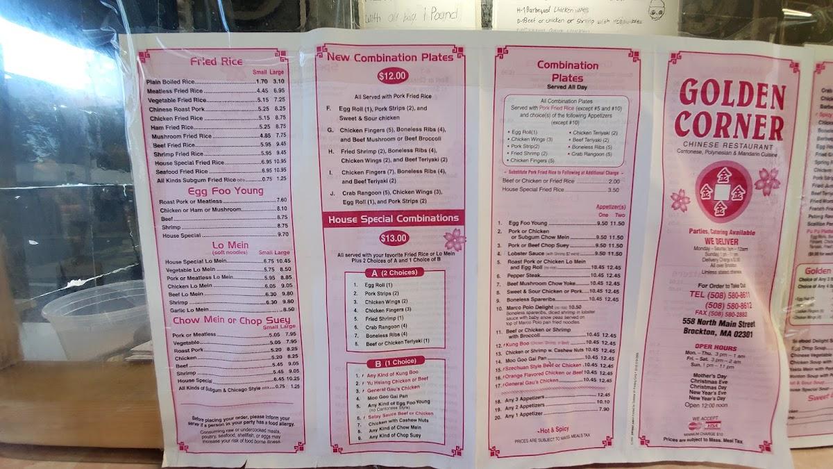 Menu at Golden Corner restaurant, Brockton