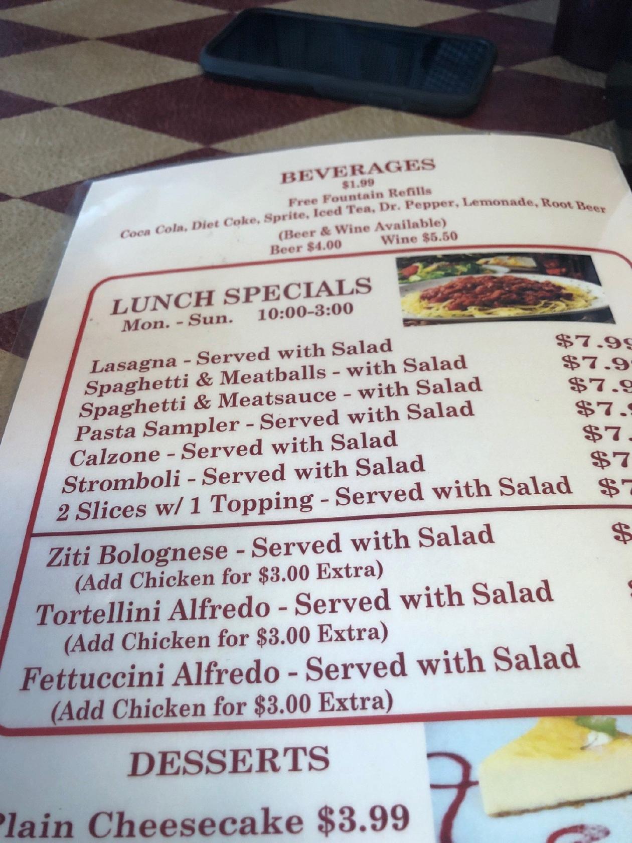 Menu at Joe's Pizza Pasta & Subs pizzeria, Fort Worth, South Fwy
