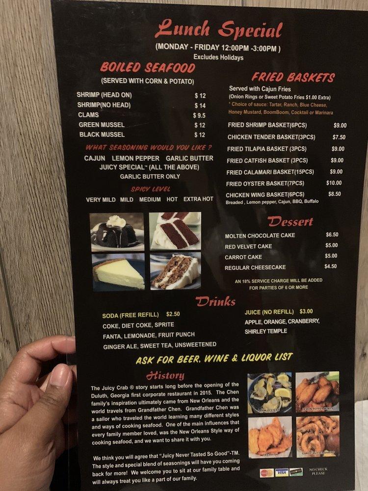 Menu at The Juicy Crab restaurant, Charlotte