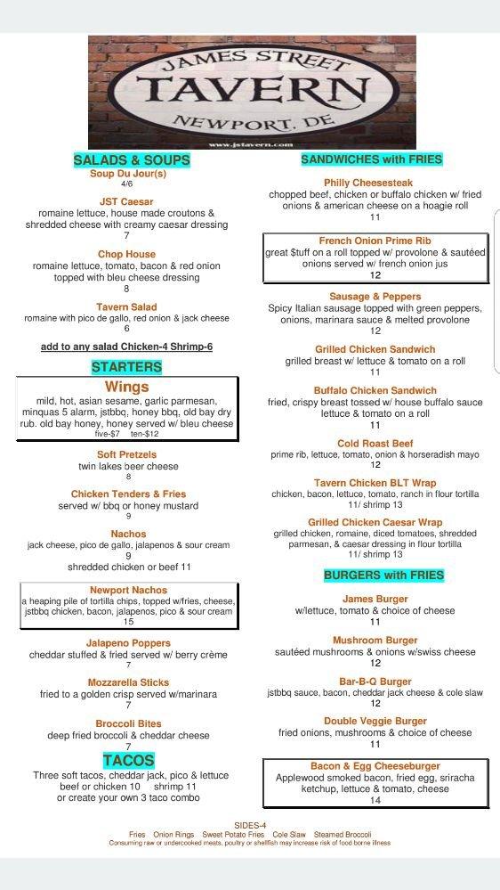 Menu at James Street Tavern pub & bar, Newport