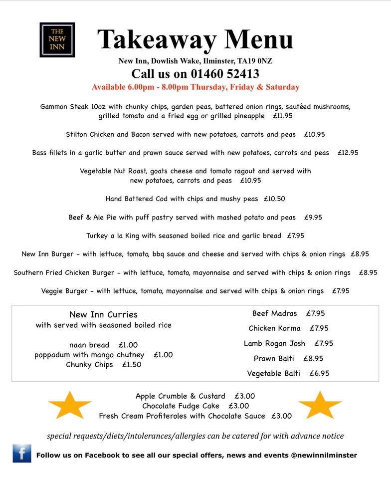 Menu at The New Inn pub & bar, Ilminster