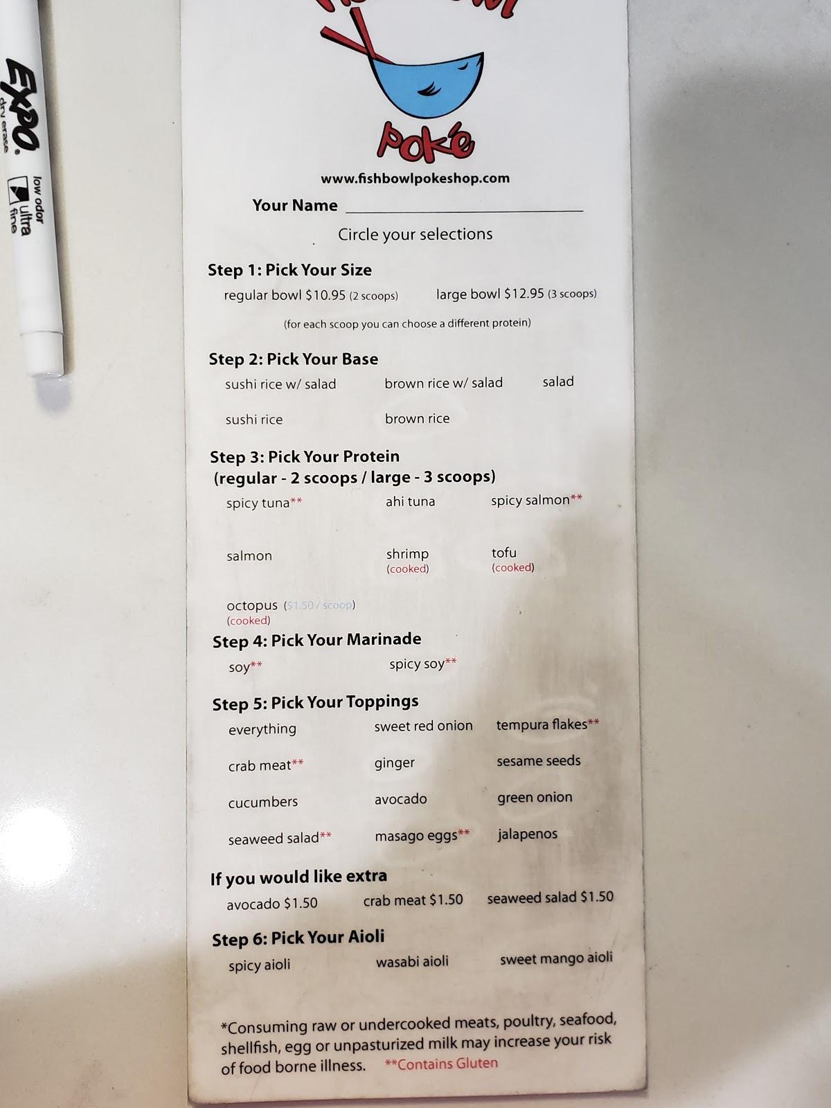 Menu at Fish Bowl Poké Hapeville restaurant, Hapeville