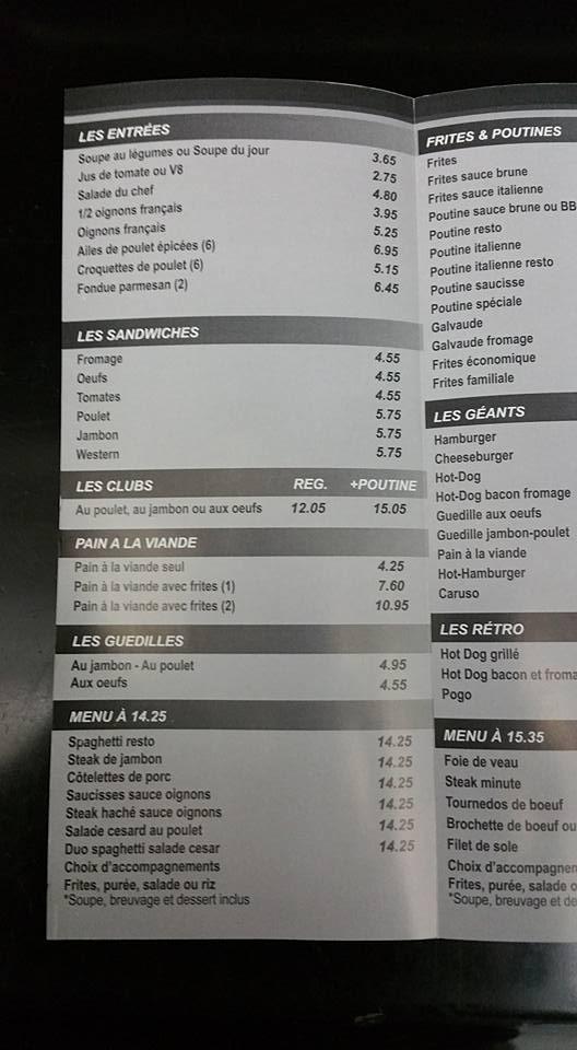 Menu at Resto Bonne Frite Plus fast food, Québec City