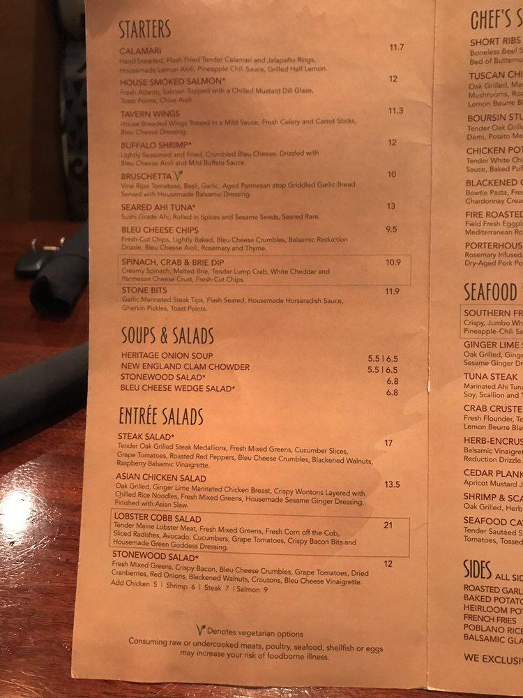 Menu at Stonewood Grill & Tavern steakhouse, Brandon(00)