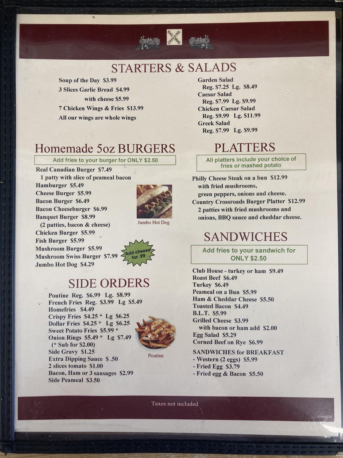 Menu at The Crossroads Family Restaurant, Havelock, 48 Ottawa St W